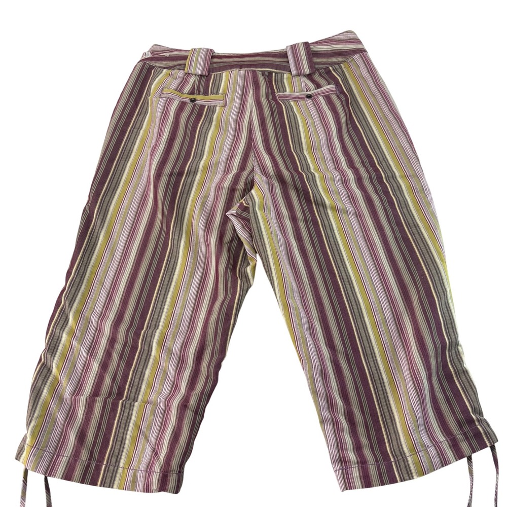 Petite Sophisticate Striped Capri Pants Women 8 Plum Olive Lyocell Blend Cropped